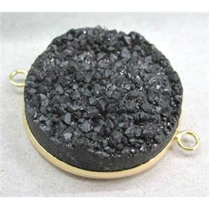 black druzy quartz connector, gold plated, approx 30mm dia