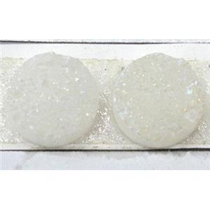 white quartz druzy cabochon, flat-round, AB-color, approx 18mm dia