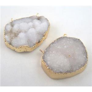 white druzy quartz pendant, freeform, 2-holes, approx 20-30mm