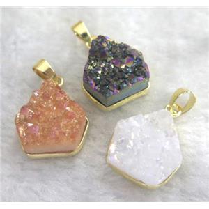 druzy quartz pendant, mixed, approx 15x16mm