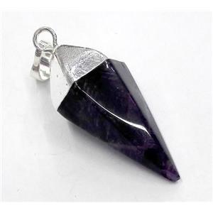 amethyst pendant, bullet, silver plated, deep-purple, approx 15-38mm