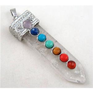 Clear Quartz Chakra pendant paved gems, approx 16x55mm