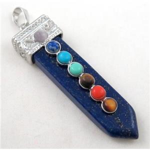 Lapis Lazuli Chakra pendant, paved gems, approx 16x55mm