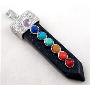 Blue SandStone Chakra pendant, paved gems, approx 16x55mm