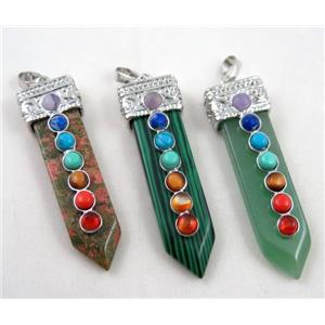 Mixed Gemstone Chakra pendant, approx 16x55mm