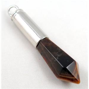 Tiger eye stone bullet pendant, approx 14x55mm