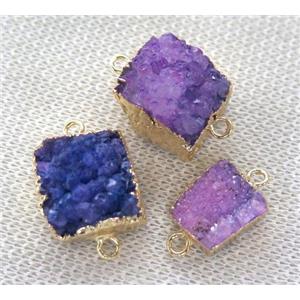 purple druzy quartz connector, square, approx 15mm