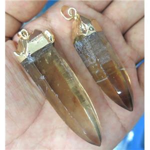 Golden Smoky Quartz pendant, bullet, freeform, gold plated, approx 20-60mm