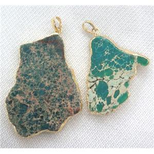 green Sea Sediment pendant, slab, gold plated, approx 20-60mm