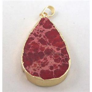 Sea Sediment jasper pendant, teardrop, red, approx 20-50mm