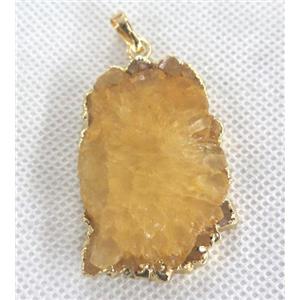 solar quartz druzy pendant, freeform, yellow, approx 15-50mm