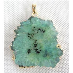 druzy solar quartz pendant, freeform, green, approx 15-40mm