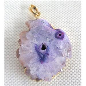 solar quartz druzy pendant, freeform, purple, approx 15-40mm