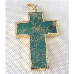 green Sea Sediment cross pendant, approx 30-50mm