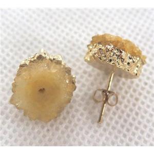 solar quartz druzy studs, yellow, approx 10-15mm