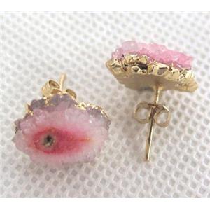 pink solar quartz druzy studs, approx 10-15mm