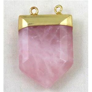 rose quartz pendant, bullet, gold plated, approx 20-30mm