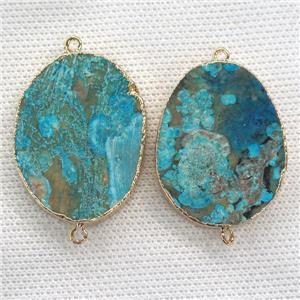 blue Ocean Jasper connector, flat freeform, gold plated, approx 15-30mm