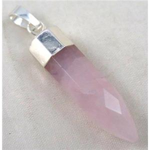 rose quartz pendant, bullet, silver plated, approx 10x40mm