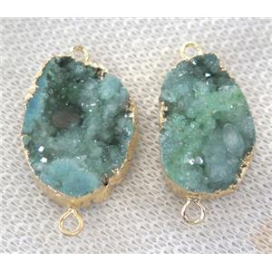 clear quartz druzy connector, freeform, green, approx 10-25mm