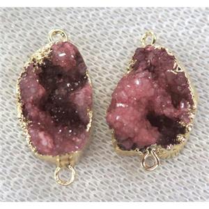 red druzy connector, freeform, clear quartz, approx 10-25mm