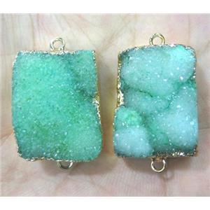 green druzy quartz connector, rectangle, approx 15-30mm