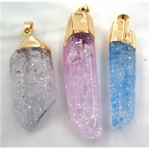 mix quartz druzy stick pendant, freeform, approx 20-50mm