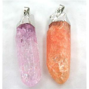 mix quartz druzy stick pendant, freeform, platinum plated, approx 20-50mm