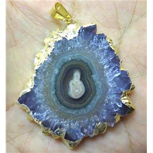 24K gold amethyst druzy slice pendant, freeform, approx 30-60mm