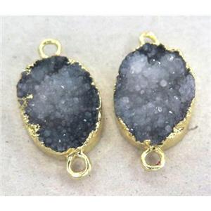 druzy quartz connector, oval, gold plated, approx 12x16mm