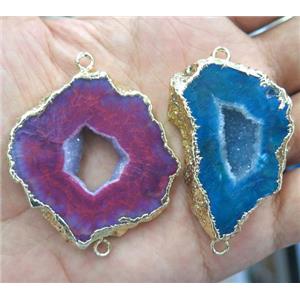 druzy agate connector, flat freeform, mix color, approx 15-30mm