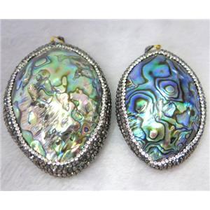 abalone shell pendant paved rhinestone, freeform, approx 30-80mm