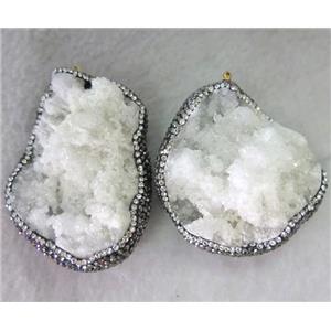 druzy agate bead paved rhinestone, freeform, approx 40-60mm