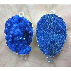 blue druzy quartz connector, freeform, silver plated, approx 20-30mm