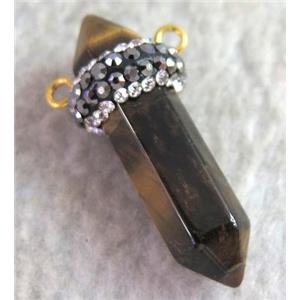 tiger eye stone connector paved rhinestone, approx 8-32mm