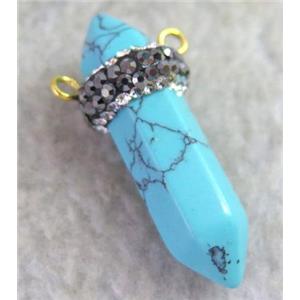 turquoise connector paved rhinestone, approx 8-32mm