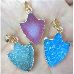 agate druzy pendant, arrowhead, mix color, approx 12-18mm