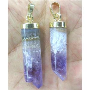 Amethyst pendant, column, purple, approx 12-35mm