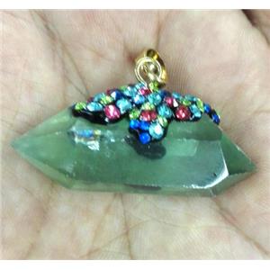 green Fluorite bullet pendant paved rhinestone, approx 20-30mm