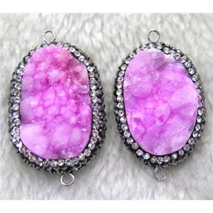 druzy quartz connector paved rhinestone, freeform, hotpink, approx 15-30mm