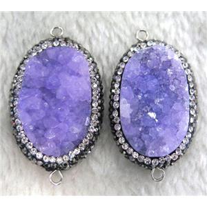 purple Druzy Quartz connector paved rhinestone, freeform, approx 15-30mm