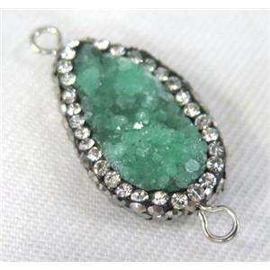 green Druzy Quartz connector paved rhinestone, teardrop, approx 10-20mm