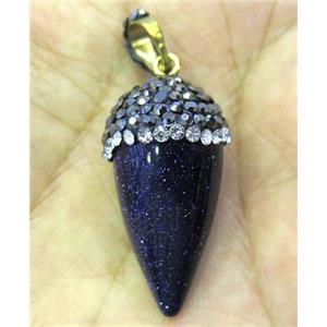 blue sandStone bullet pendant paved rhinestone, approx 15-30mm