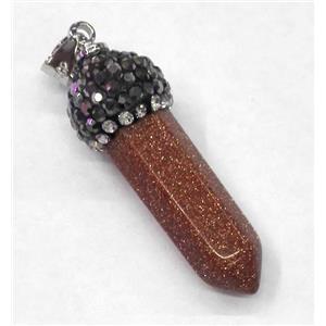 gold sandstone bullet pendant paved rhinestone, approx 10-35mm