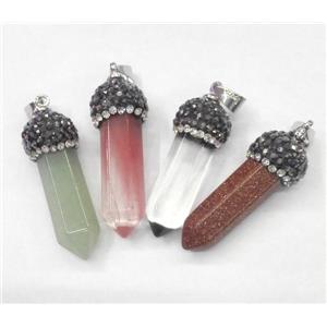 mix gemstone bullet pendant paved rhinestone, approx 10-35mm