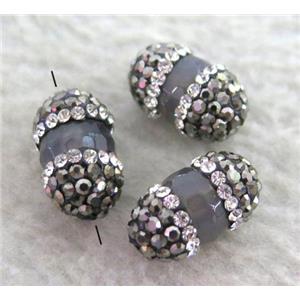 grey Agate bead paved rhinestone, faceted round, approx 8mm dia