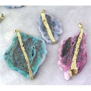 druzy quartz slice pendant, freeform, mix color, approx 30-60mm