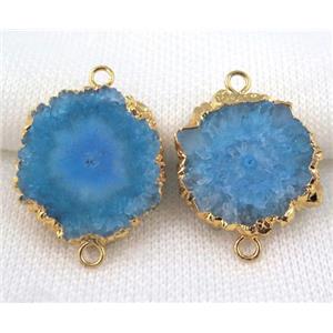 aqua solar Quartz druzy slice connector, freeform, gold plated, approx 10-20mm