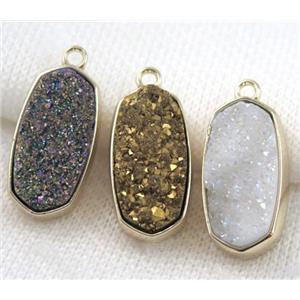 druzy quartz pendant, gold plated, approx 12x25mm