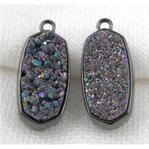 druzy quartz pendant, black, approx 12x25mm